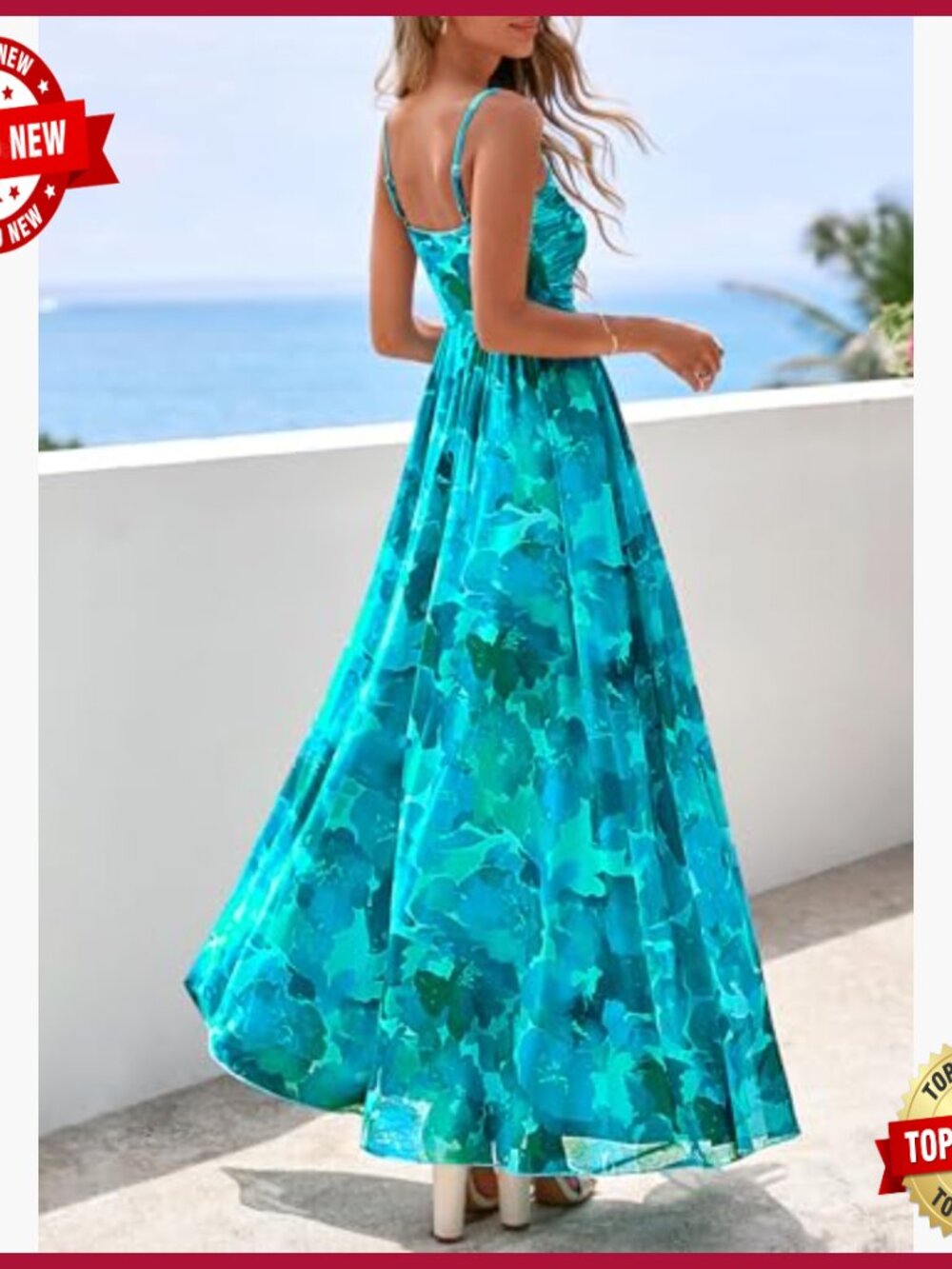 Summer Maxi Dress Spaghetti Strap V-Neck Mesh Boho Sundress - Picture 4 of 7